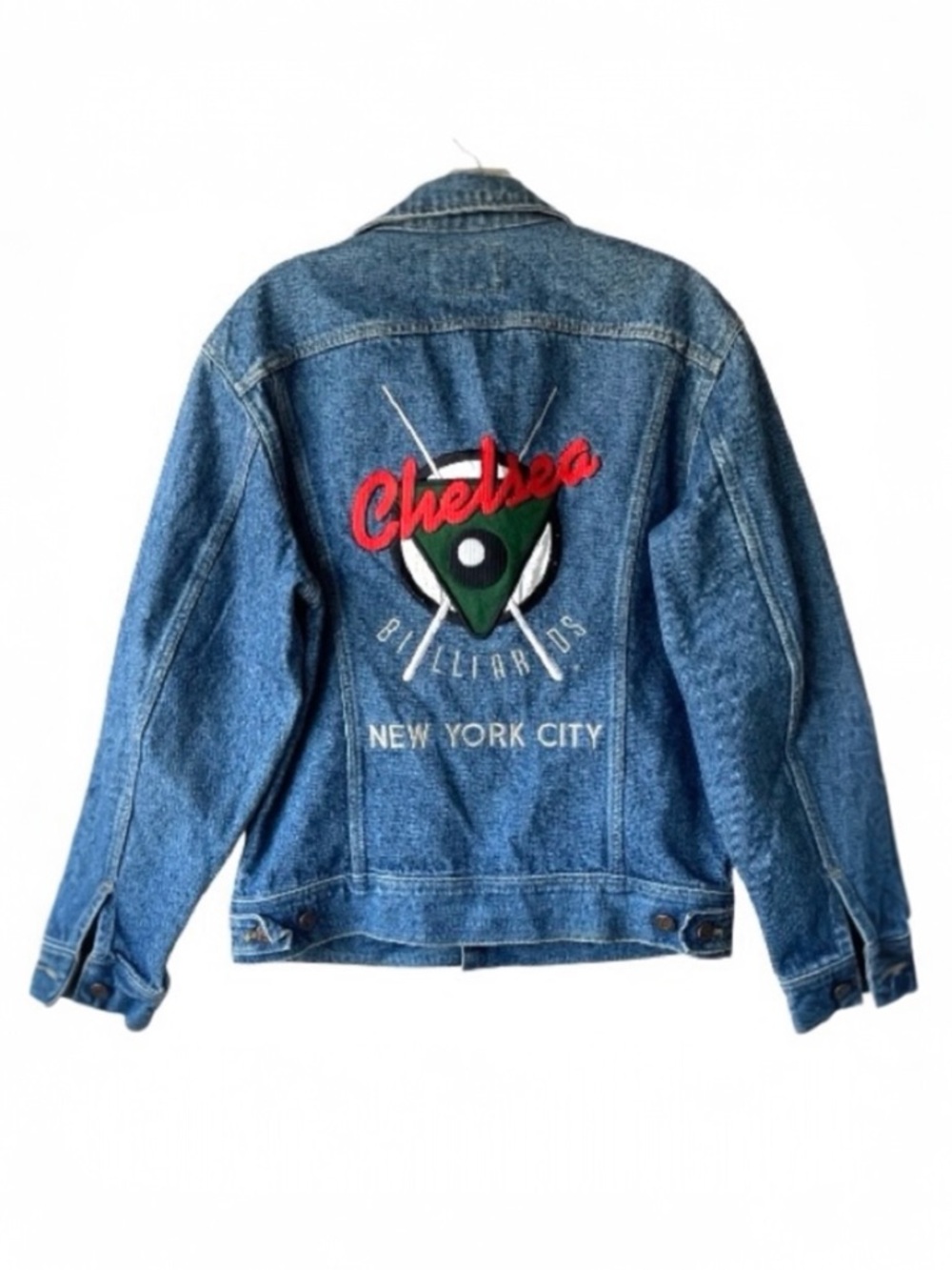 Vintage Lee Denim Jacket‎ Small Unisex Chelsea Billiards NYC Embroidered Jean